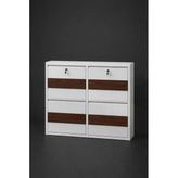 2+2 Kilitli Beyaz (Ahşap Detaylı) Metal Ayakkabılık