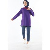 2229_Şardonlu Karyoka Dikişli Basic Tesettür Sweatshirt - Mor - 42