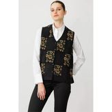 24084 Desen Triko Pıtırcık Çiçekli Patchwork Keçe Yelek