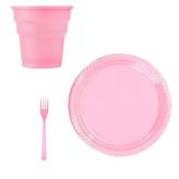 25 kişilik Pastik Tabak Bardak Çatal Set Pembe-