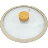 26 cm Bej Silikon Cam Kapak ve Ahşap Kulp