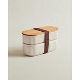 2'li Ahşap Kapaklı Lunch Box - Soft Ekru - 500X2 ml