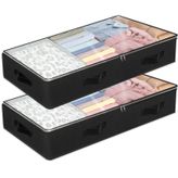 2'li Paket Yatak Altı Saklama Kapları, 90L Büyük Kapasiteli Yatak Odası Dolap Düzenleyicileri ve Saklama Kutuları Giysiler, Battaniye, Havlu, Yorgan, Kazak, Keten Çarşaf için Katlanabilir Yatak Altı