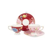 2'li Pembe Bordo Kahve Fincan Seti 90ml Butik | Çiçek Desenli, Altın Detaylı, Porselen Fincan, Tabak Dahil, El Yapımı Görünüm
