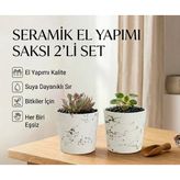 2’li Seramik Saksı/Dekoratif Kupa Seti Beyaz Siyah Desenli | Modern Dekoratif El Yapımı Tasarım - 10 cm