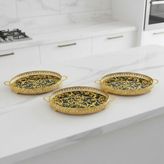 3 Adet Gold Renk Vav Desen Metal Çerçeveli Cam Nişan-Servis Tepsi Seti – 28×19 cm - 28 cm