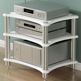 3 Katlı Metal AV Medya Rafı, Hi-Fi Sistemi, Plak Çalar ve Eğlence Merkezi için Şık Ses/Video Rafı, Doğal İşçilik, 60 x 48 x 62 cm, Mükemmel Stereo Raf