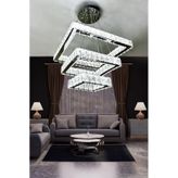3 Katlı Modern Kare Taşlı Avize Krom