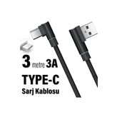 3 Metre Oyuncu Şarj Kablosu Type-C 3A 3m USB - TYPE C