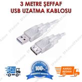 3 METRE USB UZATMA KABLOSU ŞEFFAF