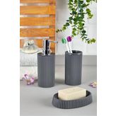3 Parça Çizgili Banyo Seti Gri