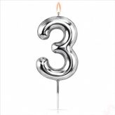 3 Rakam Mum Gümüş - 10 cm