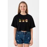 3 Wise Beagles Christmas Siyah Kadın Crop Tshirt