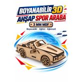 3D Boyanabilir Ahşap Spor Araba Maketi Kendin Yap Eğitici Oyuncak
