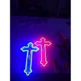3D İsa Heykeli Neon Haç İşareti