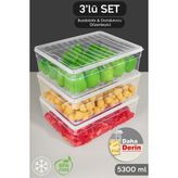 3'lü Derin Mikrodalga Uyumlu Erzak Gıda Saklama Kabı - Şeffaf Kapak Düzenleyici Set 5300ML