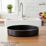 3lü Granit Yuvarlak Fırın Tepsisi Seti - Siyah - 10 cm