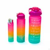 3’Lü Renkli Suluk Seti – Motivasyonlu Spor Matara Seti | 2L, 900Ml Ve 300Ml Su Şişesi | Sızdırmaz, Dayanıklı, Şık Tasarım (Pembe-Turuncu