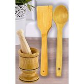3'lü Set Ahşap Havan Tokmak Ahşap Spatula Tahta Kaşık