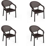 4 Adet Bambu Plastik Rattan Bahçe Balkon Teras Sandalyesi Gizli Metal Profil Ayaklı Kollu Sandalye Bahçe Koltuk (Kahverengi)