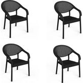4 Adet Bambu Plastik Rattan Bahçe Balkon Teras Sandalyesi Gizli Metal Profil Ayaklı Kollu Sandalye - Çok Renkli
