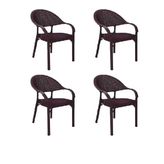 4 Adet Bambu Plastik Rattan Sandalye