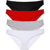 4 Adet Süper Eko Set Likralı Kadın Slip Külot Siyah Kırmızı Gri Beyaz - Renkli