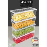 4'lü Derin Mikrodalga Uyumlu Erzak Gıda Saklama Kabı - Şeffaf Kapak Düzenleyici Set 2470ML