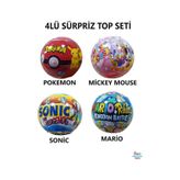4'lü Sürpriz Top Seti - Sonic, Mario, Mickey Mouse, Oyuncak Figür