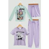 4'lü Winx Baskılı Tshirt Şort Pantolon Lila Takım
