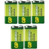(5 Adet) 9 Volt Gp Greencell Pil GP1604G Çift Başlı Extra Güçlü,yeni