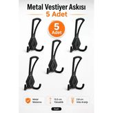 5 Adet Askı Dolap Askılık Banyo Mutfak Duvar Kapı Arkası Siyah