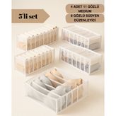 5 Li Set / 4 Adet 11 Gözlü Medium Çekmece Içi Organizer + 8 Gözlü Südyen Düzenleyici - Beyaz - Kül