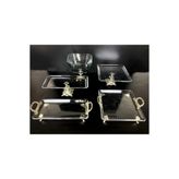 5 Parça Gümüş Döküm Ayaklı Sunumluk Set | Pasta – Kurabiye – Tatlı – Servis Tabağı