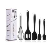 5 Parça Siyah Silikon Spatula Seti | Yanmaz, Yapışmaz ve Dayanıklı - standart