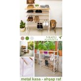 5 Raflı Metal Ayak Ahşap Raf Hafif Taşınabilir Kolay Kurulum Açık Kapaksız Ayakkabılık 28x90x9 cm
