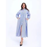 5903 Elbise-Mavi Beyaz Çizgili