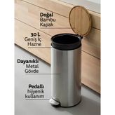 5Five Bambu Metal Pedallı 30 Lt. Çelik Çöp Kovası