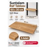5’Li Set - Suntalam Raf Tablası 60X30 Cm Safir Meşe Ahşap Raf Konik Dikme Sistemleri İle Uyumlu