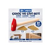 5N VERA 81 Parça 100 gr Çekiç, Tel Çivi ve Beton Çivisi Seti – 30 Adet Beton Çivisi + 50 Adet Başlı Sarı Tel Çivi, Tablo ve Çerçeve Asma, Gardırop ve Dolap Arkalığı Çakma, Ahşap Tamir ve Montaj
