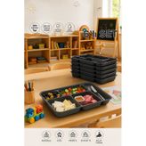6 adet 5 Bölmeli BPA İçermez Lüks Plastik Piknik Yemek Servis Tabağı-Tabldot Servis Tabağı Antrasit-21*31*3,5 cm