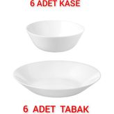 6 Adet Kase Çap 15 cm 6 Adet Yemek Tabağı Çap 20 cm İkea Yemek Takımı Seti Temperli Cam