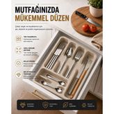 6 Bölmeli Çekmece İçi Kaşıklık, Plastik Çatal Bıçak Organizeri, Mutfak Düzenleyici Bej S-11003