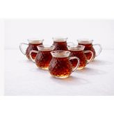 6 Parça Keyfi Ala Kulplu Tombul Çay Bardağı Borosilikat Cam 200 ml
