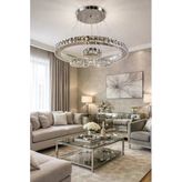 60Lık Daire Kristal Sarkıtlı Gümüş Modern Avize