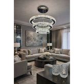 60X45x30 Daire Gümüş Modern Kristal Avize