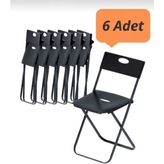 6'lı Katlanır Bahçe Sandalyesi, Balkon, Mutfak Siyah Kamp Sandalye Profilli 120 kg Taşıma Kapasitesi - Metal - Plastik