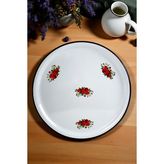 70 No Emaye Sini Sofra, Yemek Sunum Tepsi, Yer Sofrası Çinko ~68 cm - Beyaz - Kırmızı Gül