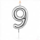 9 Rakam Mum Gümüş - 10 cm