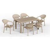 90 x 150 Bambu Plastik Rattan Camsız Bahçe Balkon Teras Masa Sandalye Takımı 6 Kolçaklı Sandal